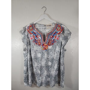 SAVANNAH JANE Top Womens Size 2X Blouse Floral Embroidered Cottagecore NWT